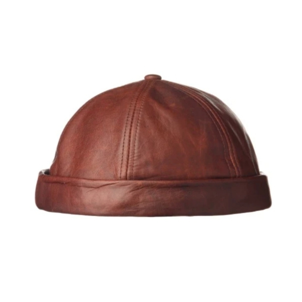 CROWN CAP oiled lambskin leather beanie - size large